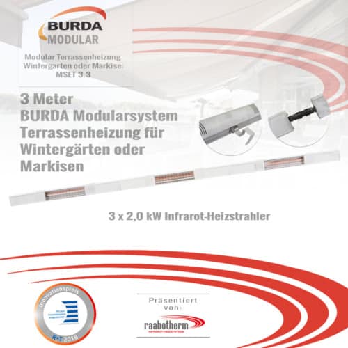 BURDA Modular Heizstrahler-Heizstrahler-Heizstrahler Kombination 3 m ✓ 6 kW ✓ 45 m² Sofortwärme